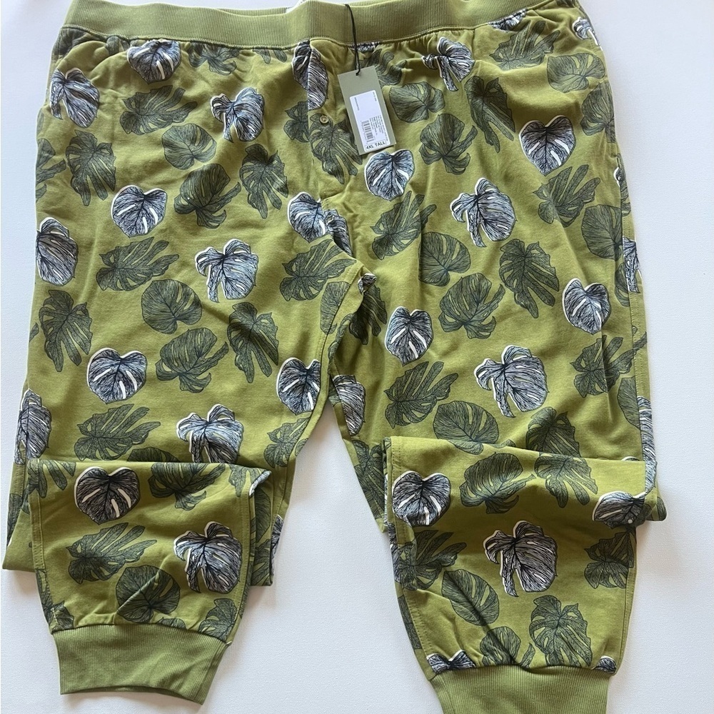 NWT Goodfellow & Co Joggers Mens 4XL Green Botanical Tropical Fleece Casual (C4)